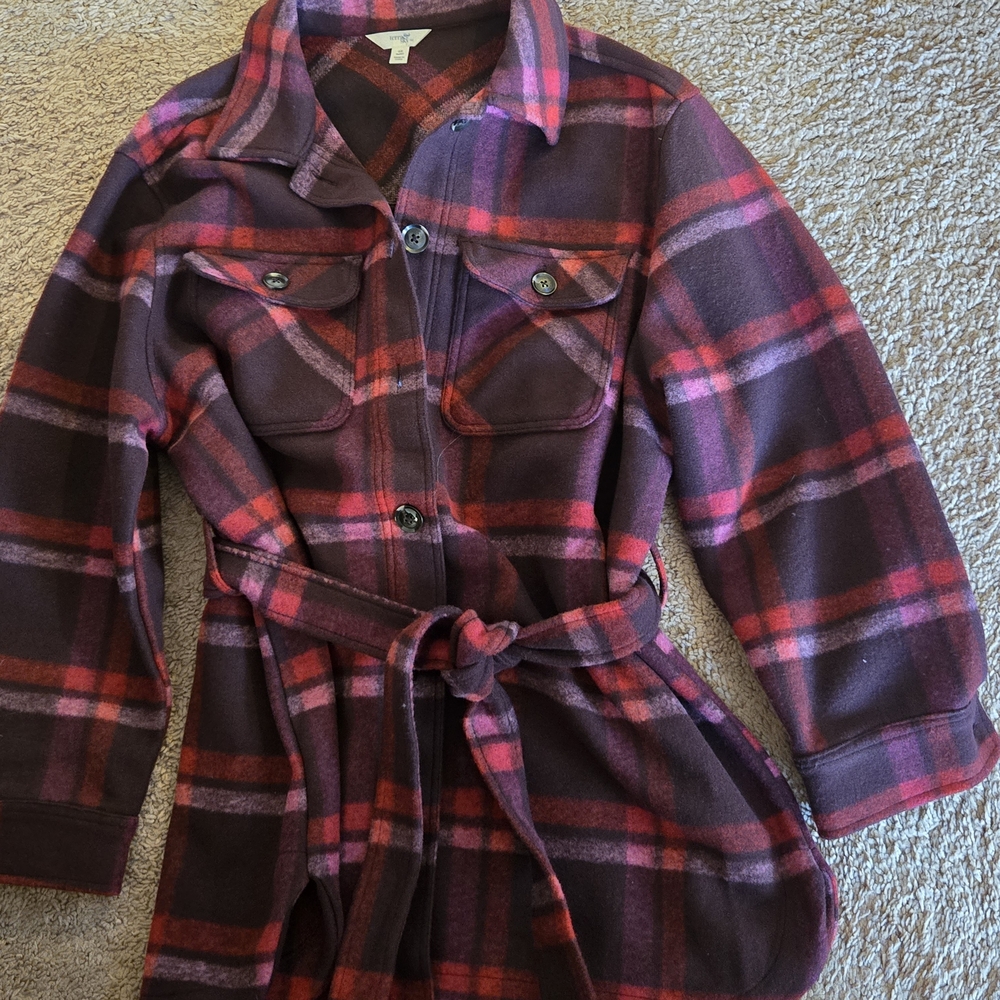 New, Without tags.  Never worn.  Plaid Belted Women's Jacket.
